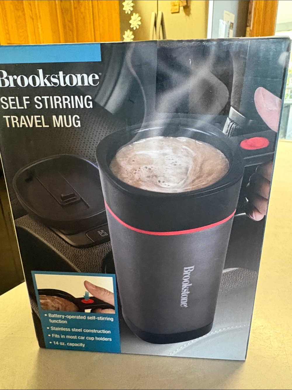 Brookstone Black Travel Mug with Red Accent - Self Stirring